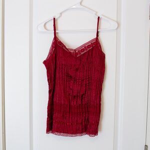 M Y2K Babydoll Lace Tank Top Victorian Fairycore Romantic Red Dainty Crinkle